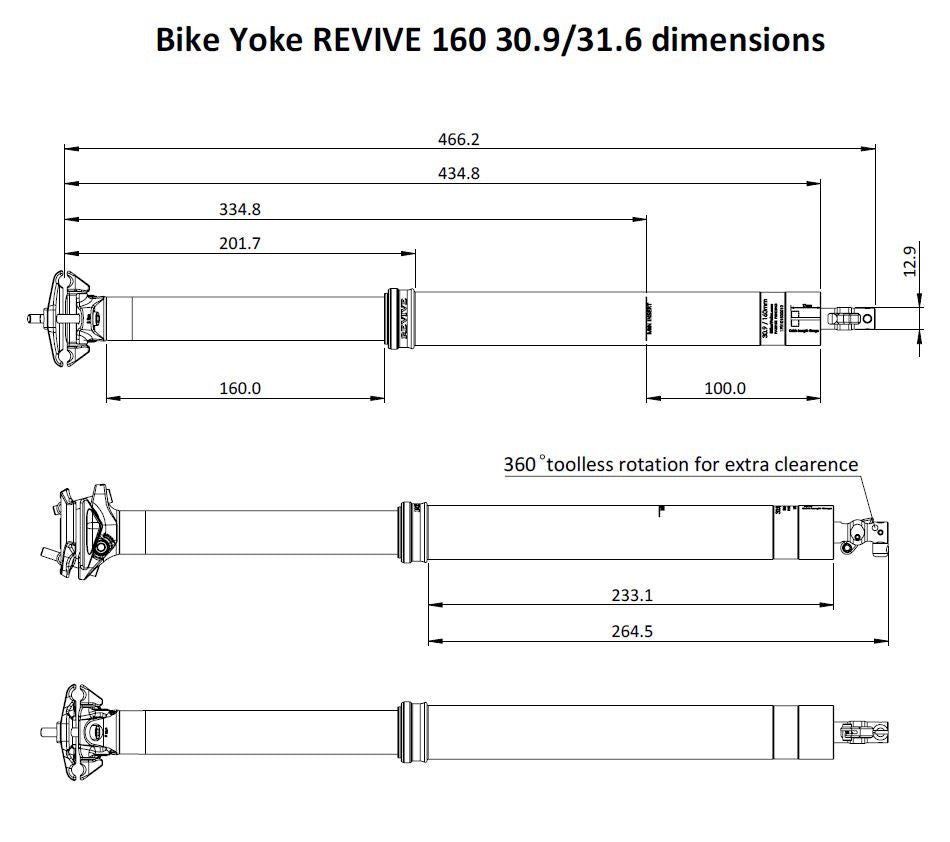BikeYoke REVIVE Vario-Sattelstütze, 125 mm ohne Hebel 31.6 mm