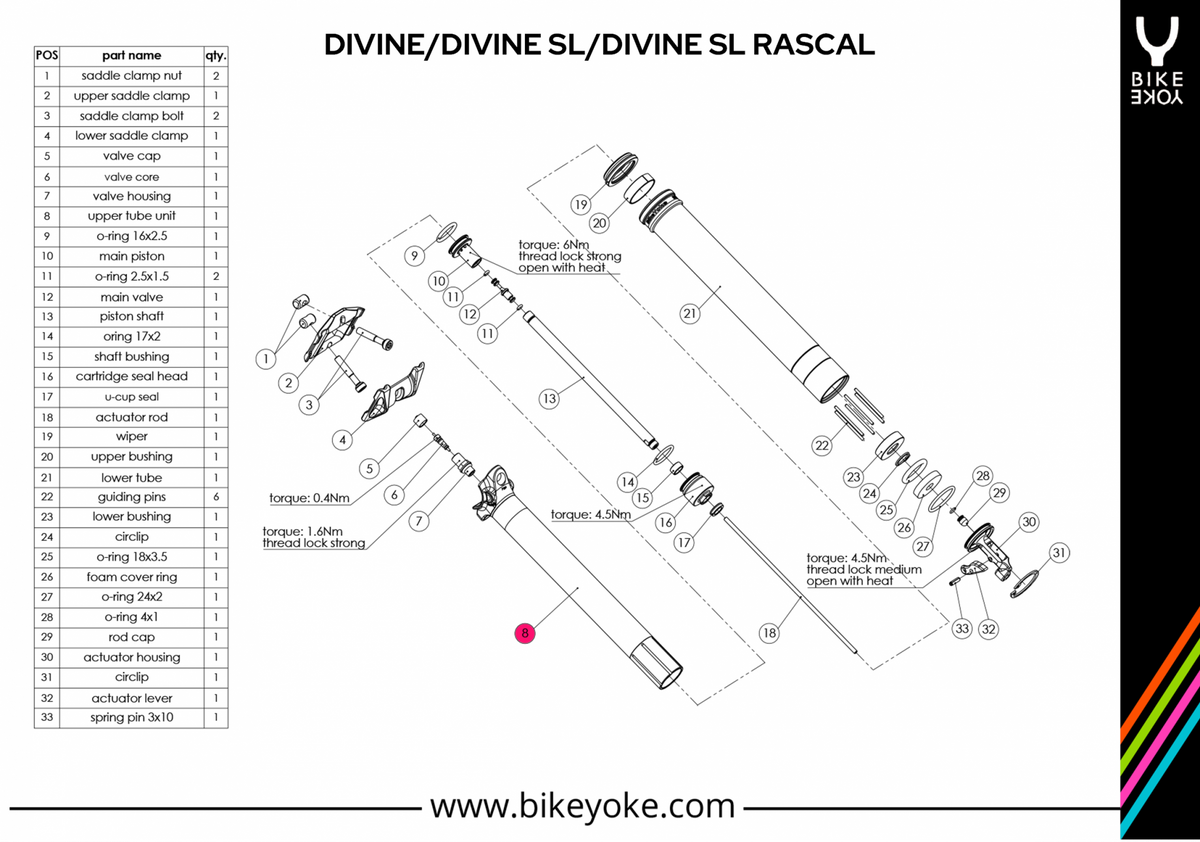 BikeYoke DIVINE Upper Tube DIVINE SL/DIVINE SL Rascal
