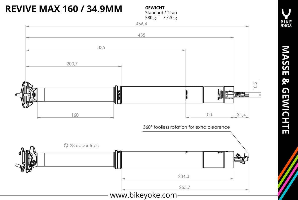BikeYoke REVIVE Vario-Sattelstütze, ohne Hebel 30.9 mm