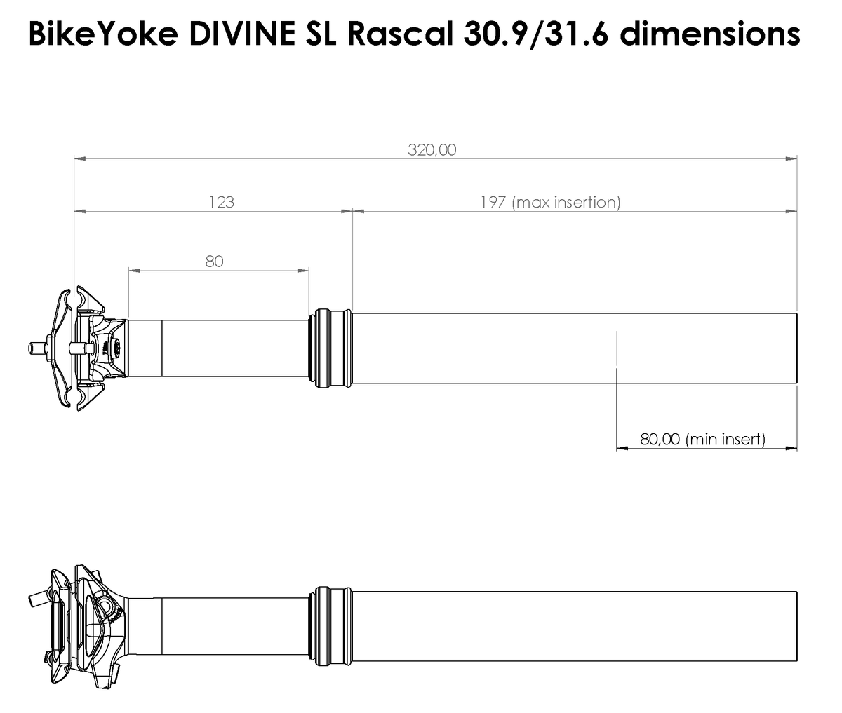 BikeYoke DIVINE SL Rascal Dropper Post, 31.6 mmohne Hebel