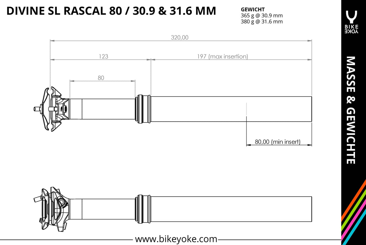 BikeYoke DIVINE SL Rascal Dropper Post, 31.6 mmohne Hebel