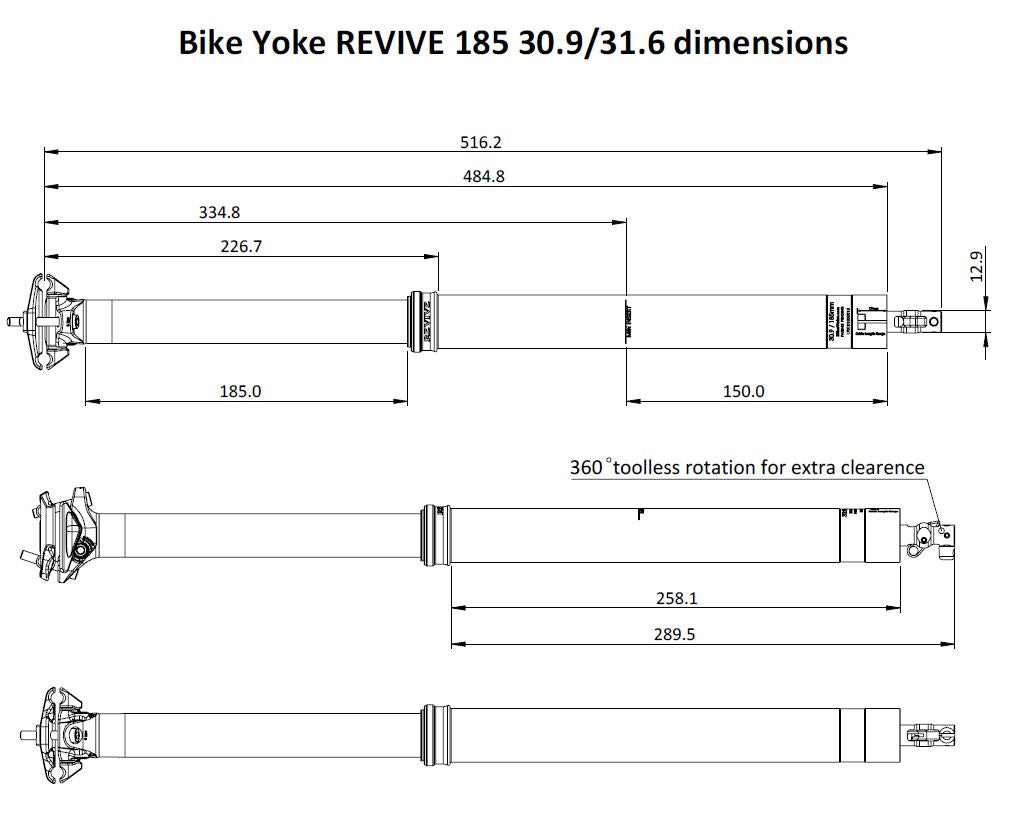 BikeYoke REVIVE Vario-Sattelstütze, 125 mm ohne Hebel 34.9 mm