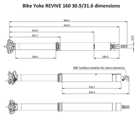 BikeYoke REVIVE Vario-Sattelstütze, 125 mm ohne Hebel 31.6 mm
