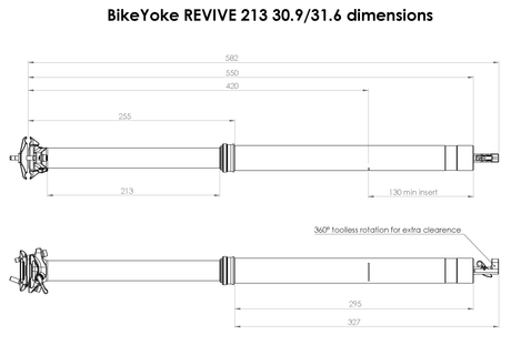 BikeYoke REVIVE Vario-Sattelstütze, 185 mm ohne Hebel 34.9 mm