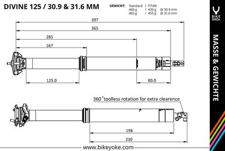 BikeYoke DIVINE Vario-Sattelstütze, 31.6mm ohne Hebel 185 mm 31.6 mm