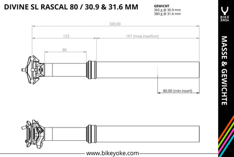 BikeYoke DIVINE SL Rascal Dropper Post, 31.6 mmohne Hebel