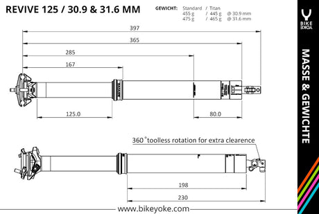 BikeYoke REVIVE Vario-Sattelstütze, 185 mm ohne Hebel 30.9 mm