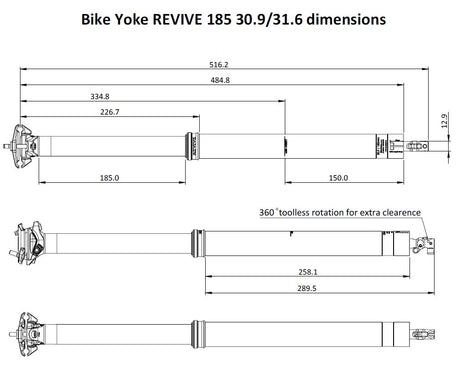 BikeYoke REVIVE Vario-Sattelstütze, 125 mm ohne Hebel 34.9 mm
